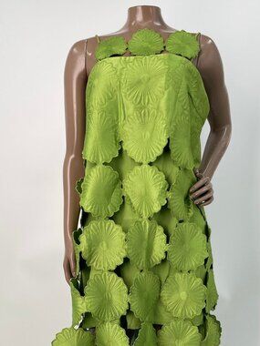 Arrange Womens Midi Dress Olive Green Size 14 Cutwork Floral Fringe Hem Strappy